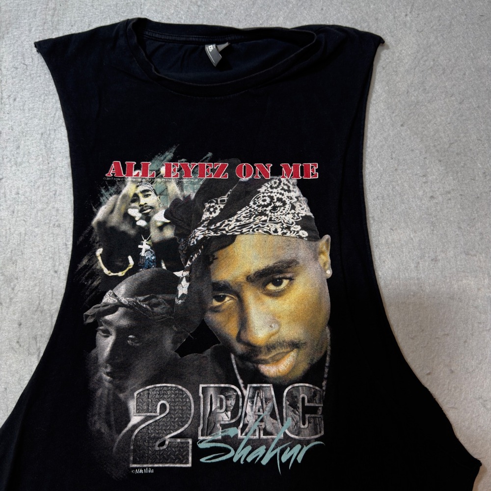 ASOS 2Pac Shakur All Eyez On Me Graphic Muscle Tank Top Mens Medium Black Cotton